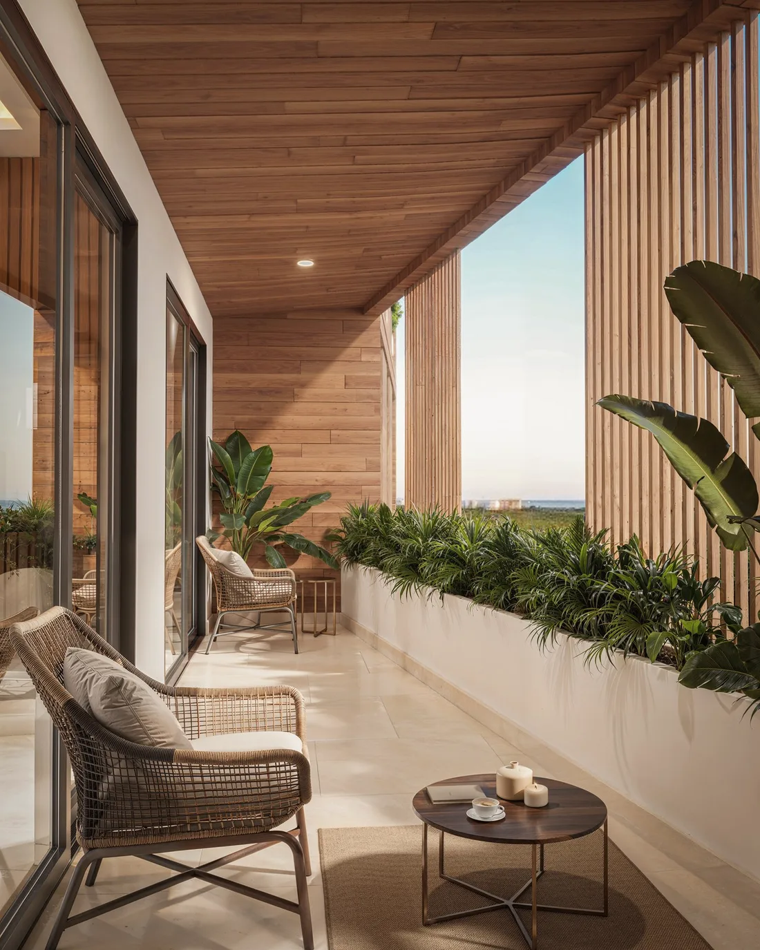 Render de la terraza de una residencia de Central